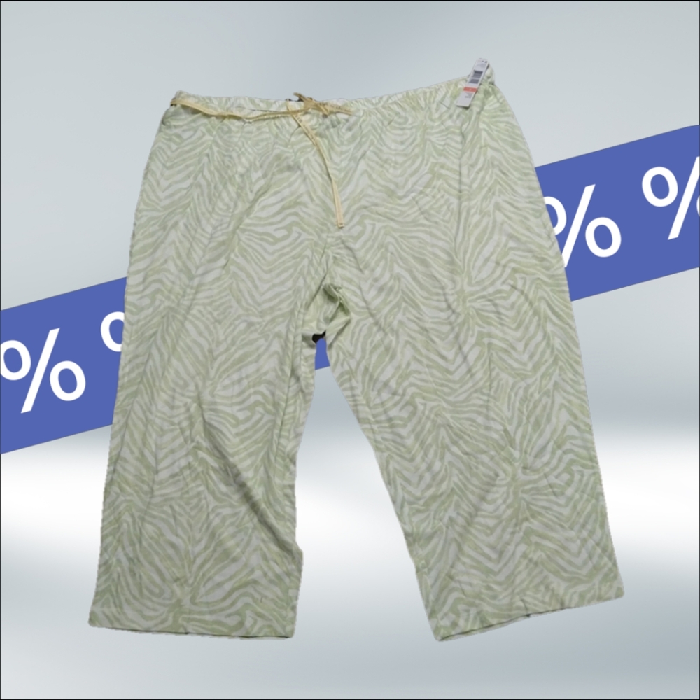 HUE  Pull-On Capri Pajama pants 3X Green and White Zebra Print NWOT